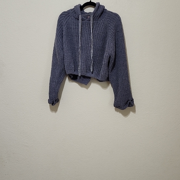 POL Blue Cuffed Sleeve Cropped Hoodie - Picture 1 of 12